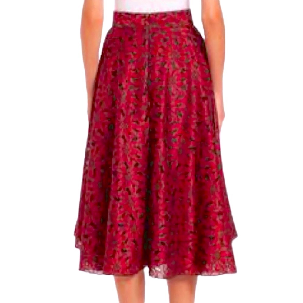$250 ABS Lace + Tulle Hi Lo Skirt 8 Red Black Tulle Undershirt High Low Pockets - Picture 11 of 16